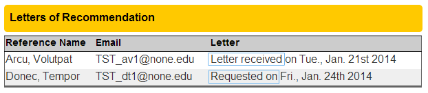 View Letters of Recommendation Status