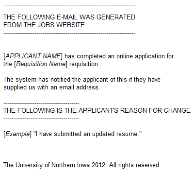 Application Resubmitted Search Committee Email