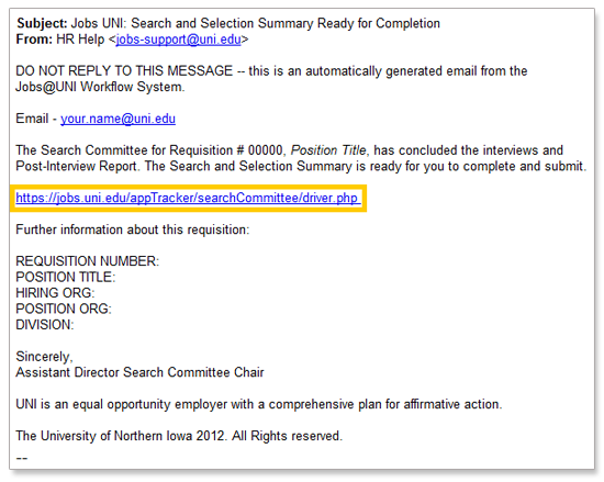 Example Search and Selection Email Notification