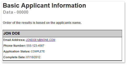 Basic Applicant Information HTML Text Example