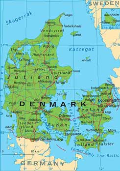 Image of Map of Scandinavian countries with Denmark featured